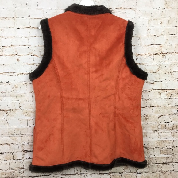 Denim & Co Orange Brown Suede Vest Fur Trim Medium - Picture 5 of 5